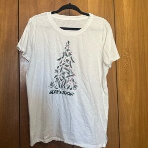 Maurices White Short Sleeve Tee with Black & Red Holiday Tree Graphic
